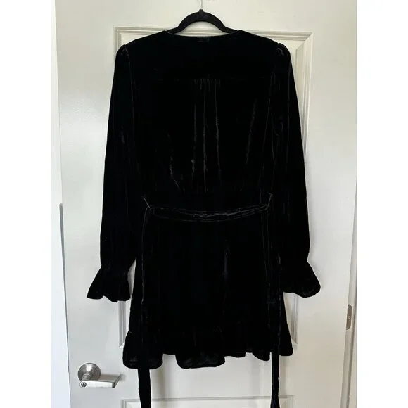 Paige Ysabel Mini Dress Velvet Black Wrap Dress Long Sleeve Size Large - Picture 7 of 10